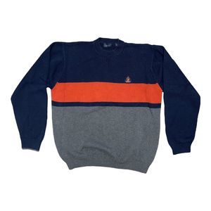 IZOD Men's Pullover Orange Blue Gray Sweater with Logo Size M